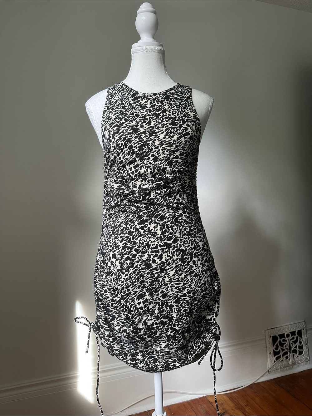MOTEL ROCKS Adrilla Animal‎ Print Moto Biker Side Cinch Bodycon Mini Dress Small - Picture 2 of 6